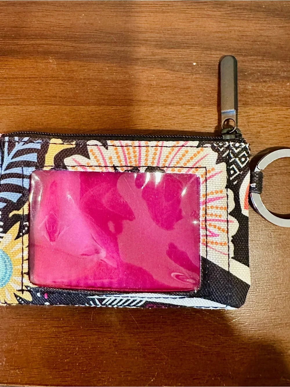 Vera Bradley Floral Pattern Keyring ID Wallet with Pink Interior